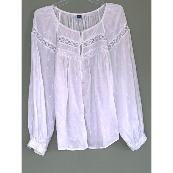 Old Navy Tops - Old Navy Peasant Cottagecore Top Lace Embroidered Raglan Sleeve sz XS Tall